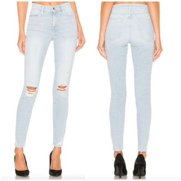 Frame Le High Skinny Distressed Stretch Skinny Jeans Light Wash Rush 28 - Picture 3 of 16
